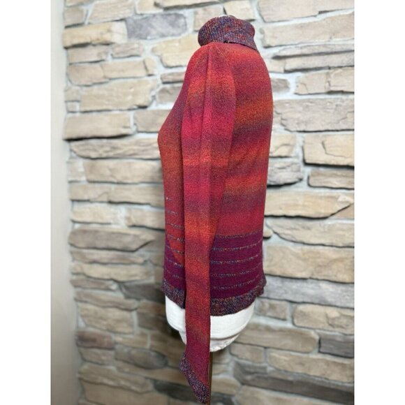 Clip-Art Paris Colorful Turtle Neck Sweater Orange Purlple Sz S/M Artsy - Picture 4 of 10